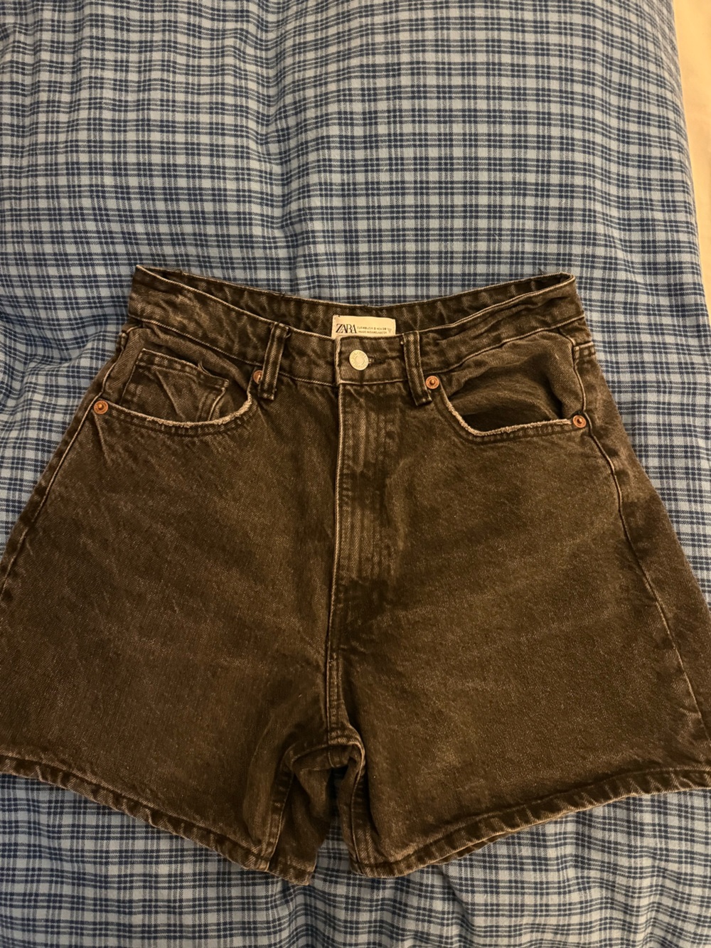 ZARA Washed Black Denim Shorts